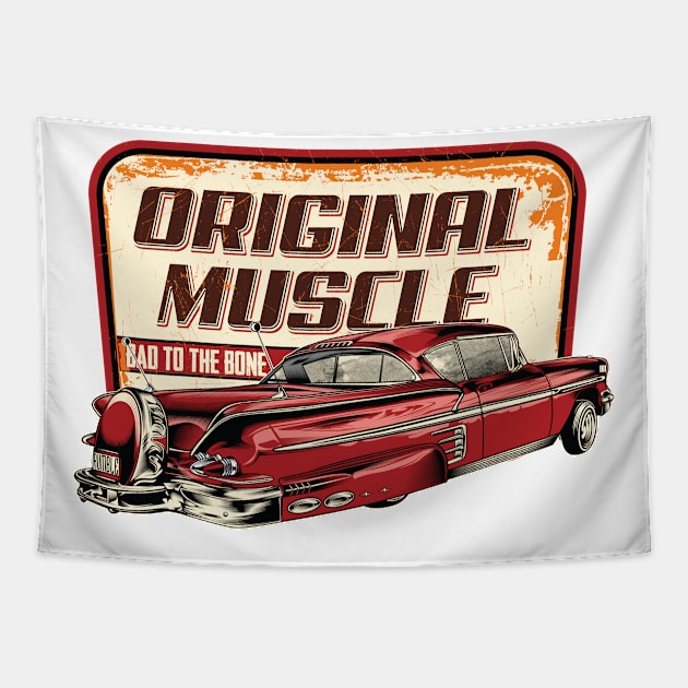 Original muscle - vintage car quote Tapestry by Teefold