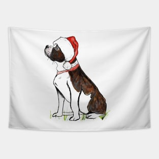 Staffordshire bull terrier wearing Santa hat Christmas Tapestry