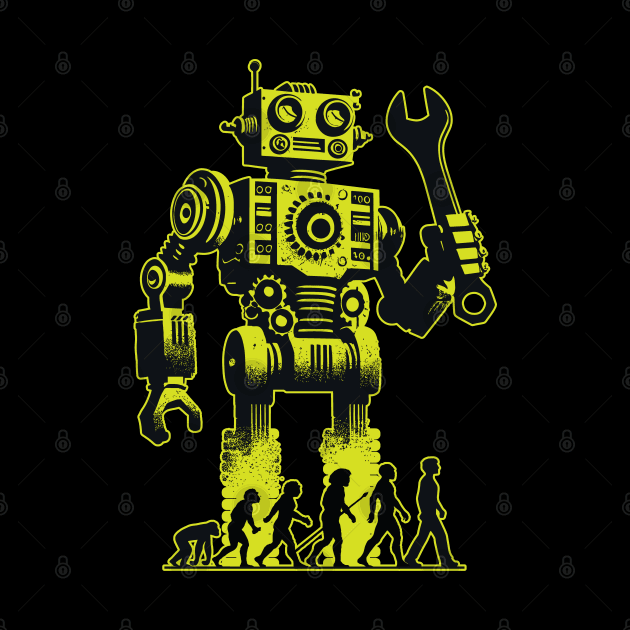 Evolution of Technology - Funny Retro Robot Mechanic Humor by Graphic Duster