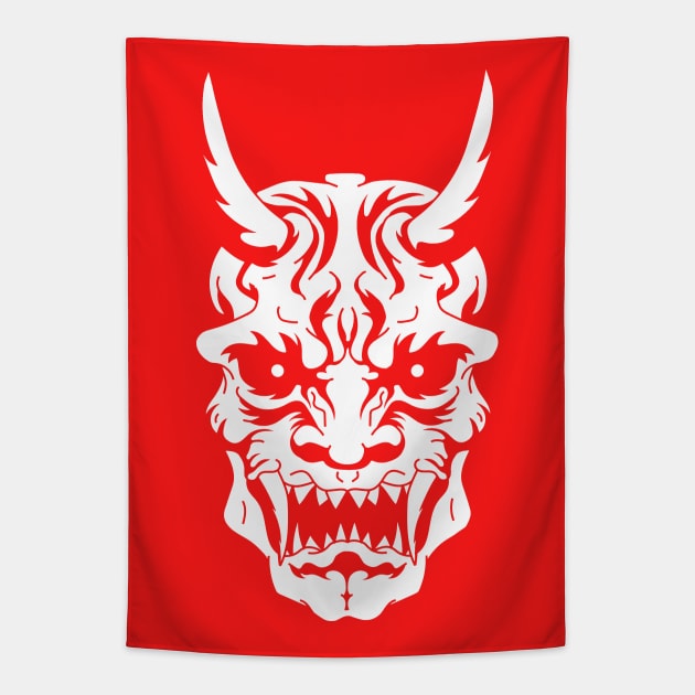 Oni Demon Skull - White Tapestry by Starquake