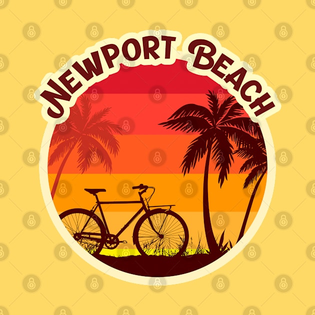 Newport Beach Sunshine in a Beach with a Lonely Palm Tree and Bicycle T-shirt and Sticker by AbsurdStore