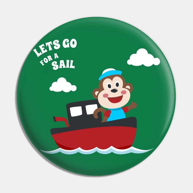 Cute monkey the animal sailor on the boat with cartoon style. Pin by KIDS APPAREL