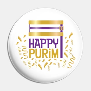 Purple Gold Happy Purim and Grogger Pin