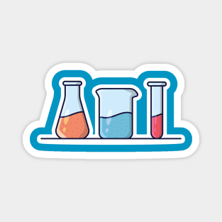 Beaker Glasses Set with Chemical Liquid Sticker vector illustration. Medical laboratory objects icon concept. Equipment for chemical test collection sticker vector design. Magnet