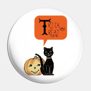 Halloween Black Cat with Pumpkin saying Trick or Treat Pin