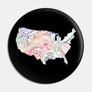 Colorful mandala art map of the United States of America on white background Pin