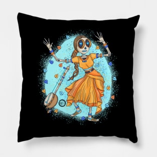 Cute Skeleton lady - Dia De Los Muertos - Dancing Indian Lady Pillow