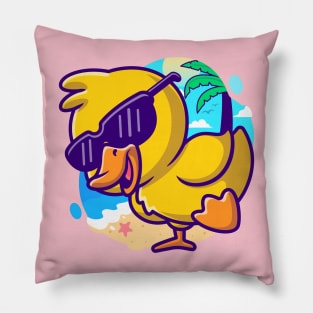 Cool Duck In Summer Cartoon Pillow