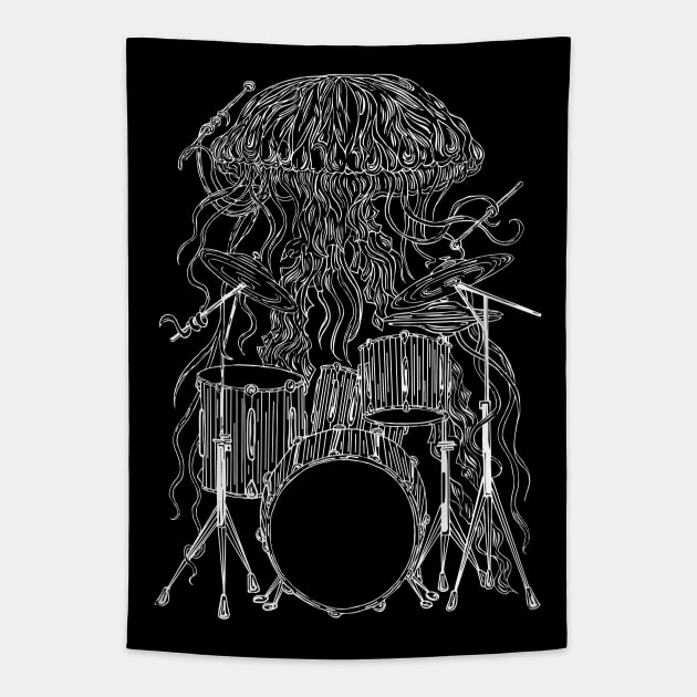 SEEMBO Jellyfish Playing Drums Musician Drummer Music Band Tapestry by SEEMBO