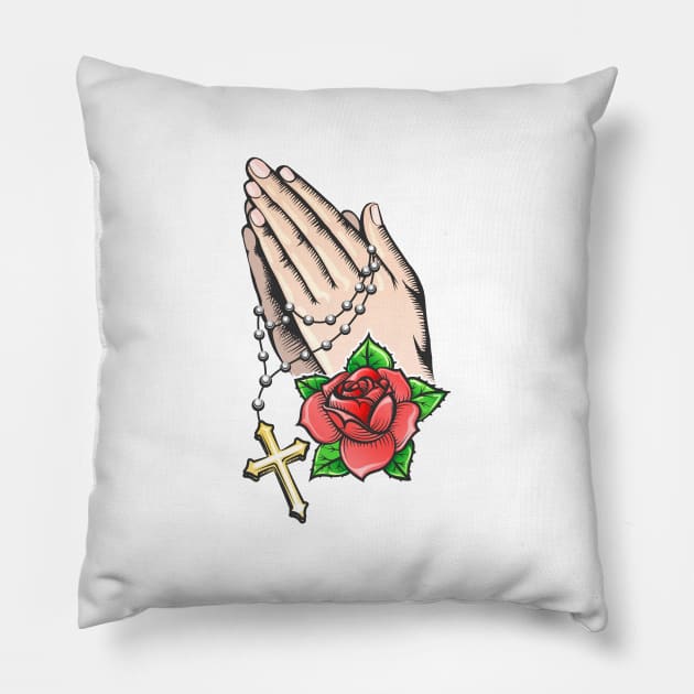 Praying Hands with Chain and Big Cross Pillow by devaleta
