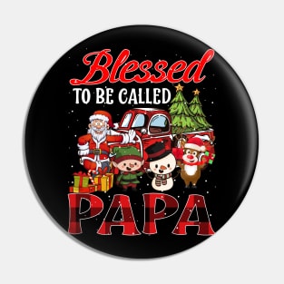 Blessed To Be Called Papa Christmas Buffalo Plaid Truck Pin