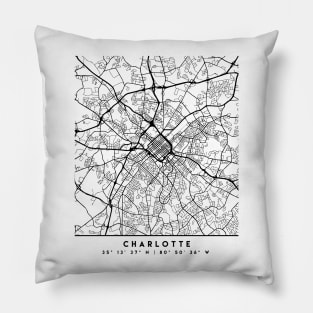 CHARLOTTE NORTH CAROLINA BLACK CITY STREET MAP ART Pillow