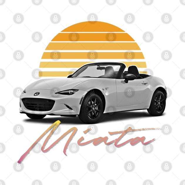 Mazda Miata (White) / Retro Style Sunset Design by DankFutura