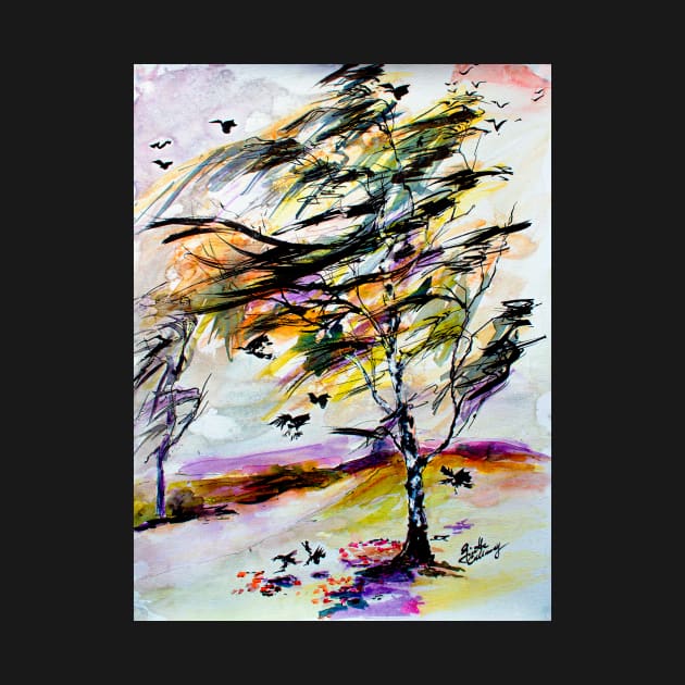 Birch Tree in the Wind by GinetteArt