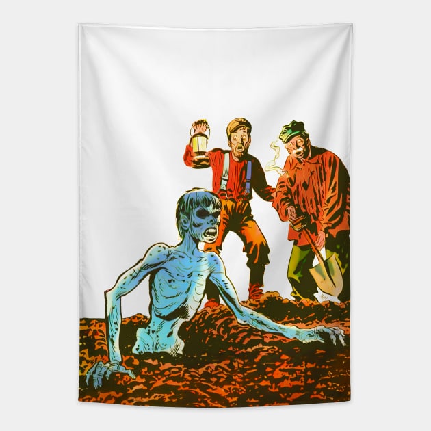 Return from the grave. Tomb of Terror. Tales beyond belief and imagination. Zombie Comic Retro Vintage Tapestry by REVISTANGO