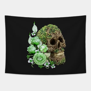 Unique Cool Tree Spirit Skull With Green Flowers Tapestry