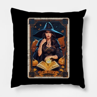 The Reader Vintage Witch Halloween Tarot Card Pillow