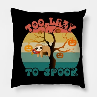 Too Lazy to Spook-Funny Halloween Sloth Retro Style Pillow