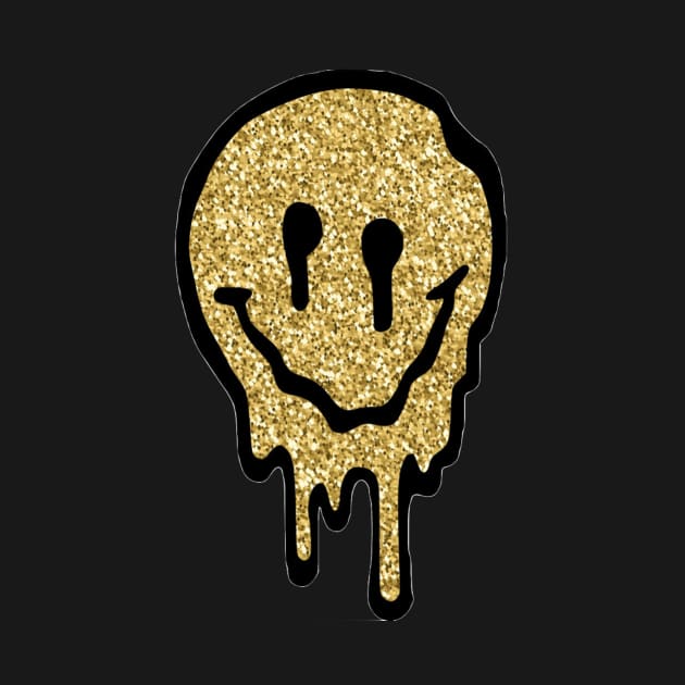 Gold Glitter Drippy Smiley Face by lolsammy910