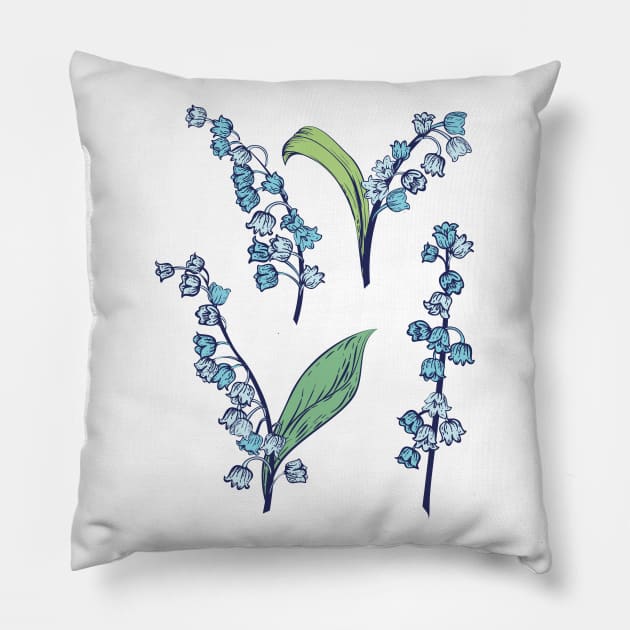 Blue Lily of the Valley Pillow by SWON Design