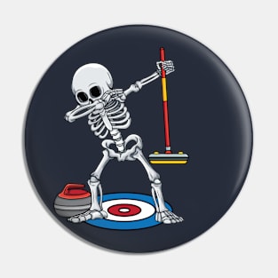 Curling Player ice Sports Dabbing Skeleton Curling Halloween Pin