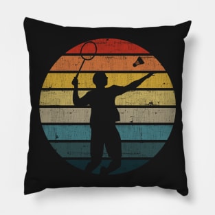 Badminton Silhouette On A Distressed Retro Sunset design Pillow