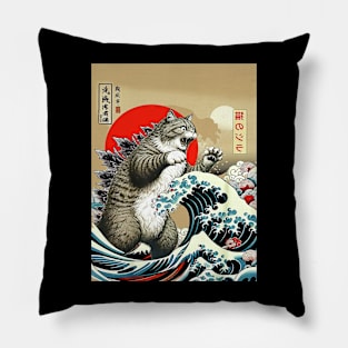 Catzilla Cat Japanese Art Pillow