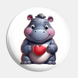 Valentine Hippo Holding Heart Pin