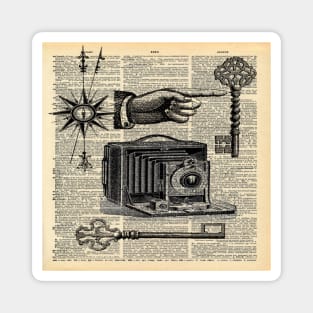 Dark Academia dictionary print steampunk skeleton keys antique camera Magnet