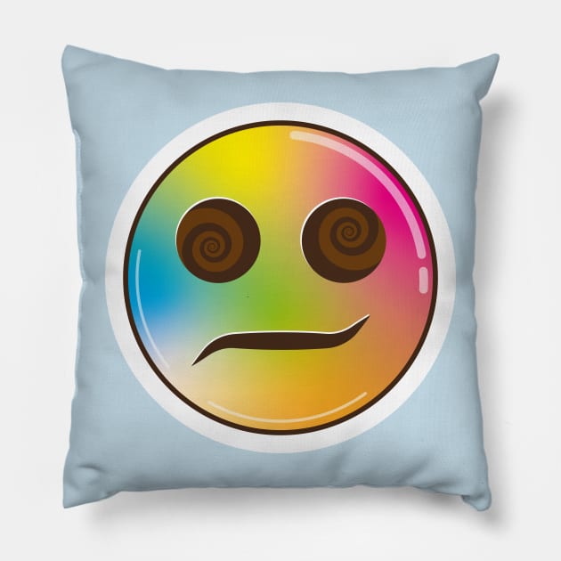 trippy psychedelic vector illustration of emoji face Pillow by Bubsart78