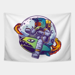 astronaut riding a rocket Tapestry