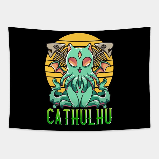 Kawaii Cathulhu Cute Cat Cthulhu Pun Kitty Kraken Tapestry by theperfectpresents