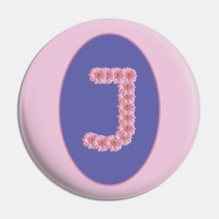 Letter J Pink Gerbera Daisy Monogram Pin