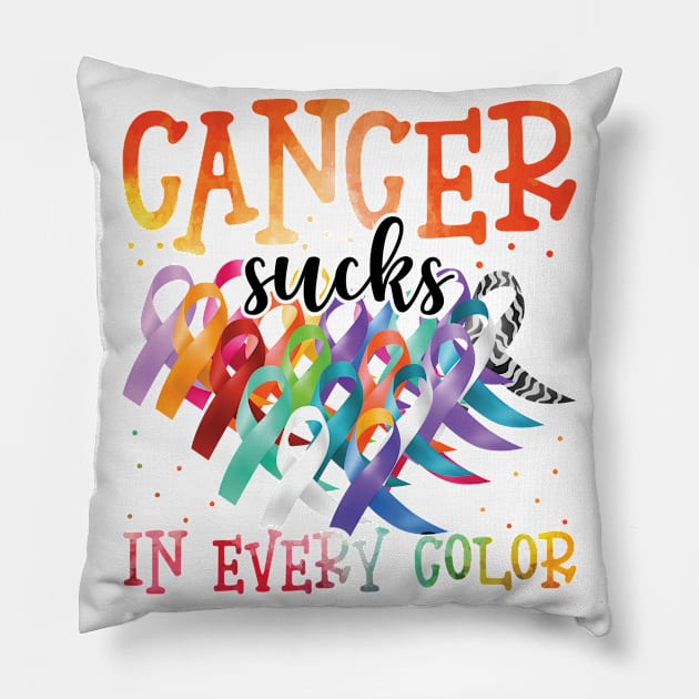 Cancer Awareness Cancer Sucks In Every Color Pillow by WoollyWonder