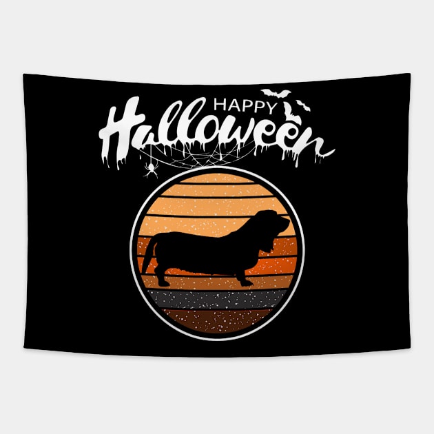 Funny Happy Halloween Beautiful Basset Hound Men Women Kids Tapestry by mlleradrian