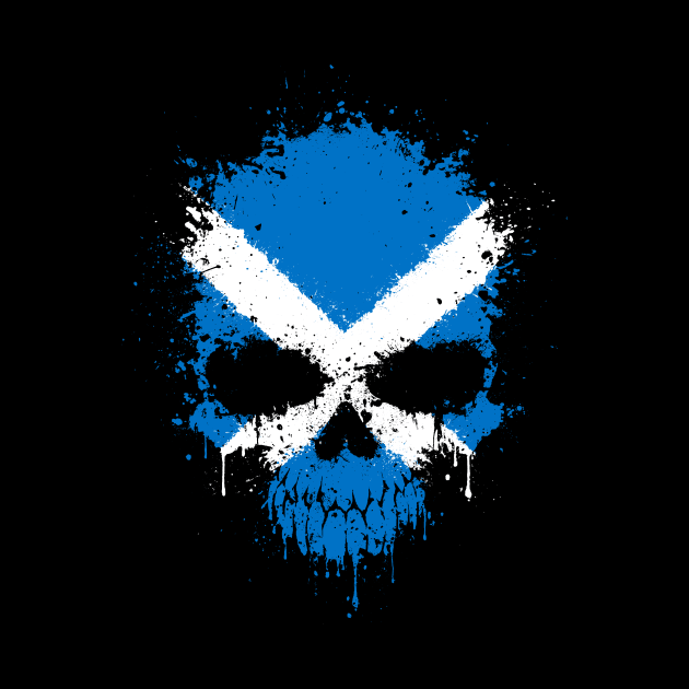 Chaotic Scottish Flag Splatter Skull by jeffbartels