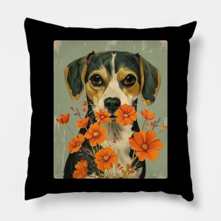 Beagle Flowers Photo Art Design For Dog Onwer Pillow