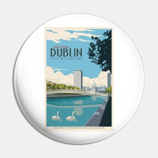 Vintage Travel Art Ireland Dublin City Of Culture Pin