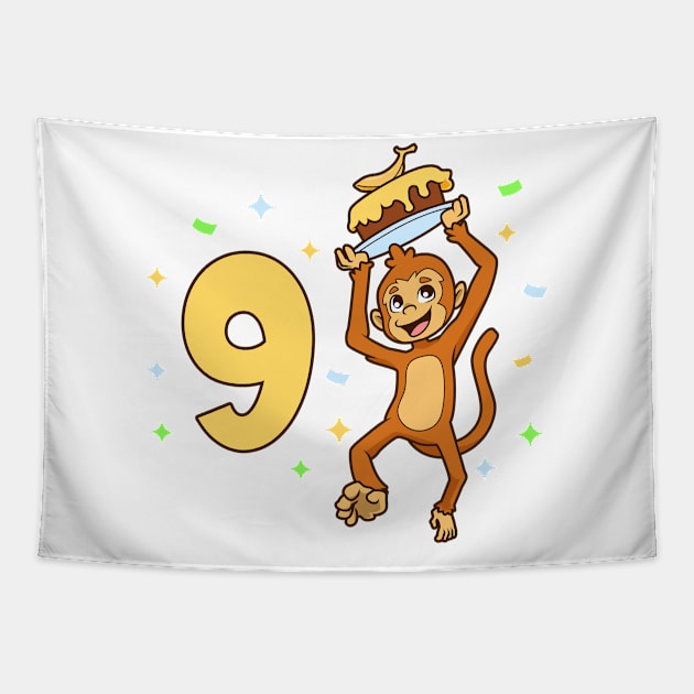 I am 9 with ape - kids birthday 9 years old Tapestry by Modern Medieval Design