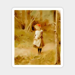 Lonely and lost girl in the forest Magnet