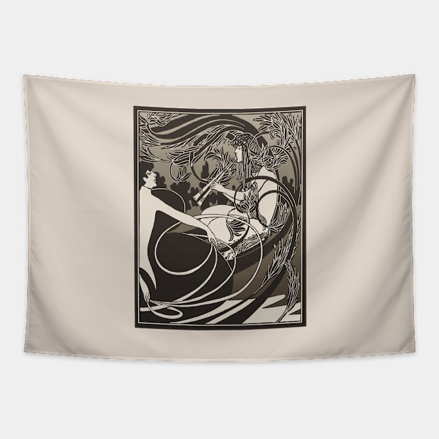 Flute Lady (cream/black) Tapestry by Soth Studio