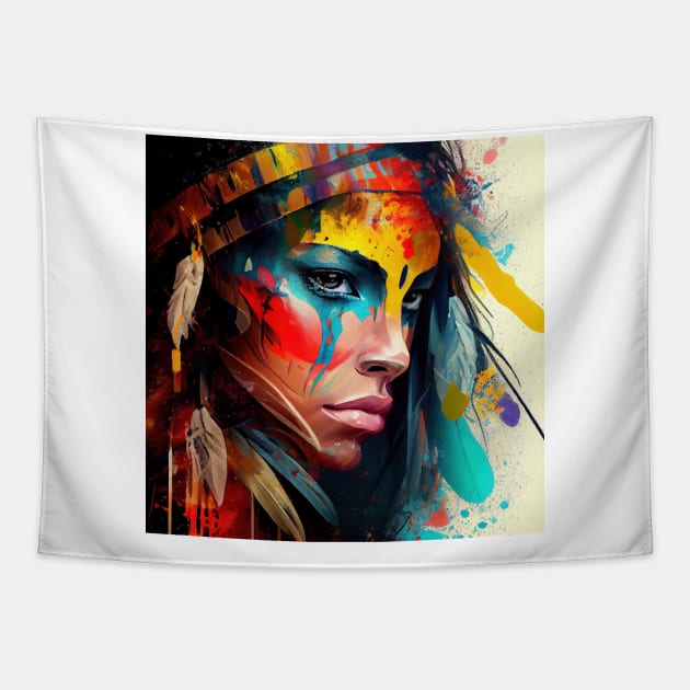 Powerful American Native Woman #5 Tapestry by Chromatic Fusion Studio