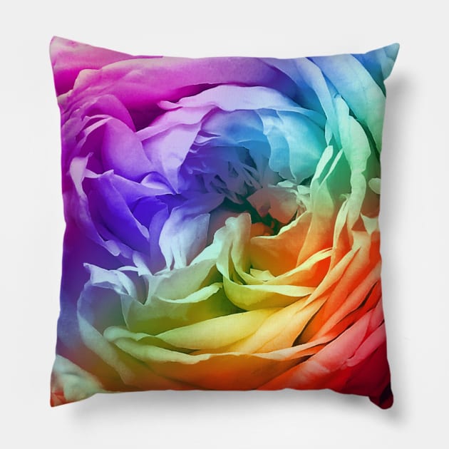 Rainbow Rose Flower Petal Pattern Pillow by Art by Deborah Camp