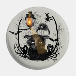 Halloween Grumpy Black Cat Pin