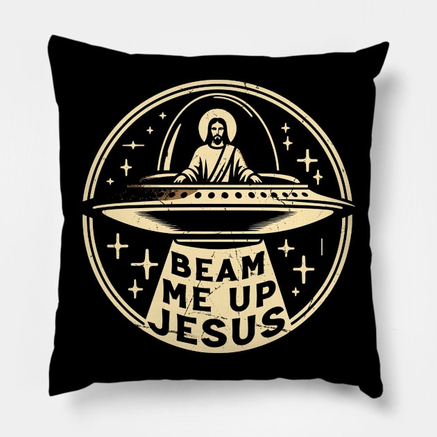 Beam Me Up // Funny Jesus Christ Trekkie Meme Pillow by Trendsdk