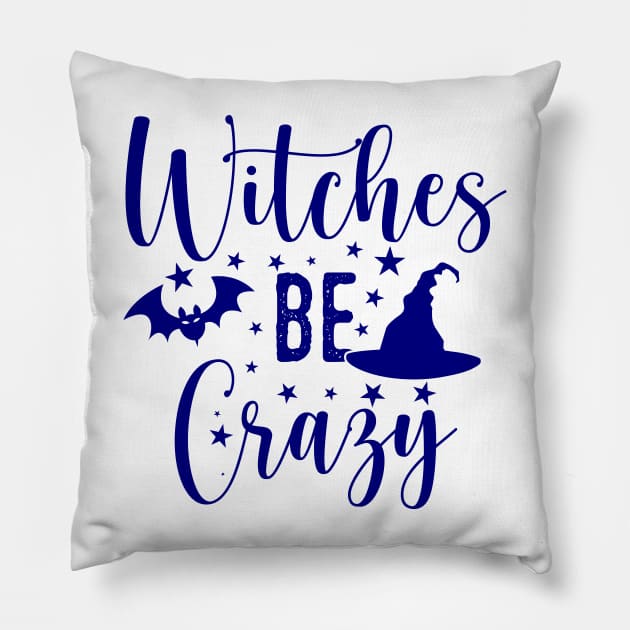 Witches be crazy - Blue color Pillow by Lebihanto