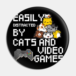 Easily Distracted By Cats And Ideo Games Pixel Art Cat Pin