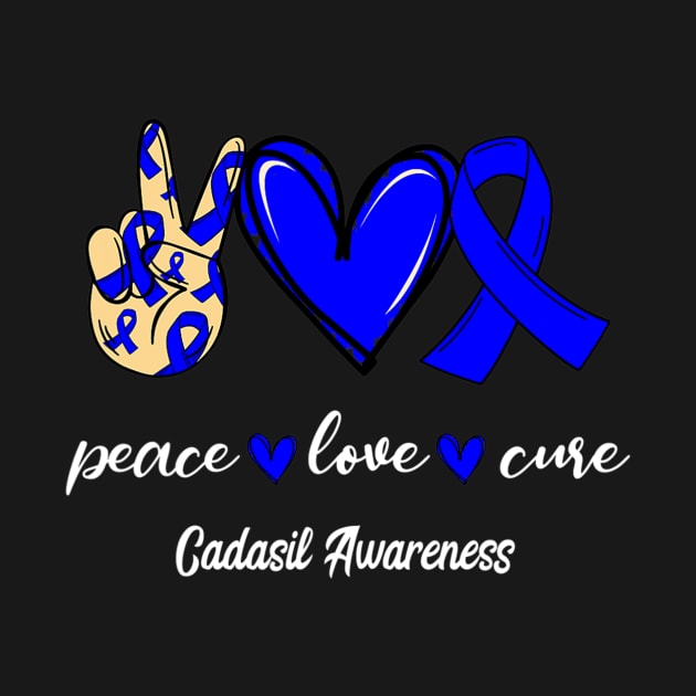 Peace Love Cure Blue Ribbon Cadasil Awareness by poglingonberries 