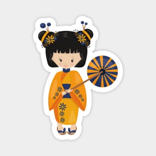 Japanese Girl, Japan, Cute Girl, Orange Kimono Magnet