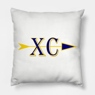 Cross country logo XC with and arrow in Blue and gold colors Pillow